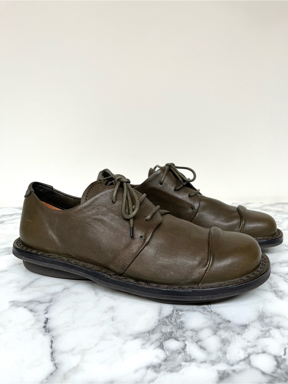 Trippen Convey Lace Up Shoes Olive Green Leather Size 38 US 7